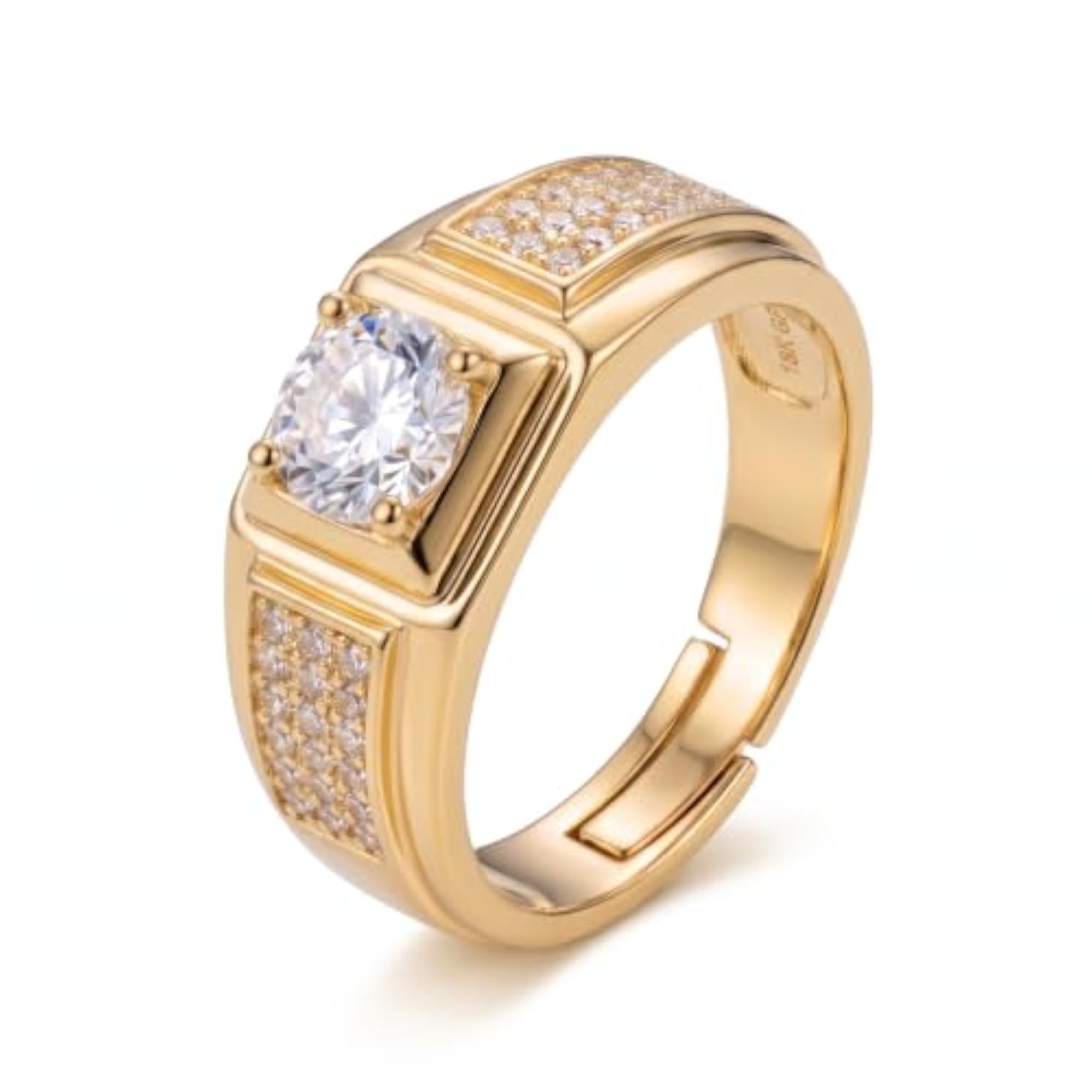 Gold Plated Adjustable Cubic Zirconia Statement Ring